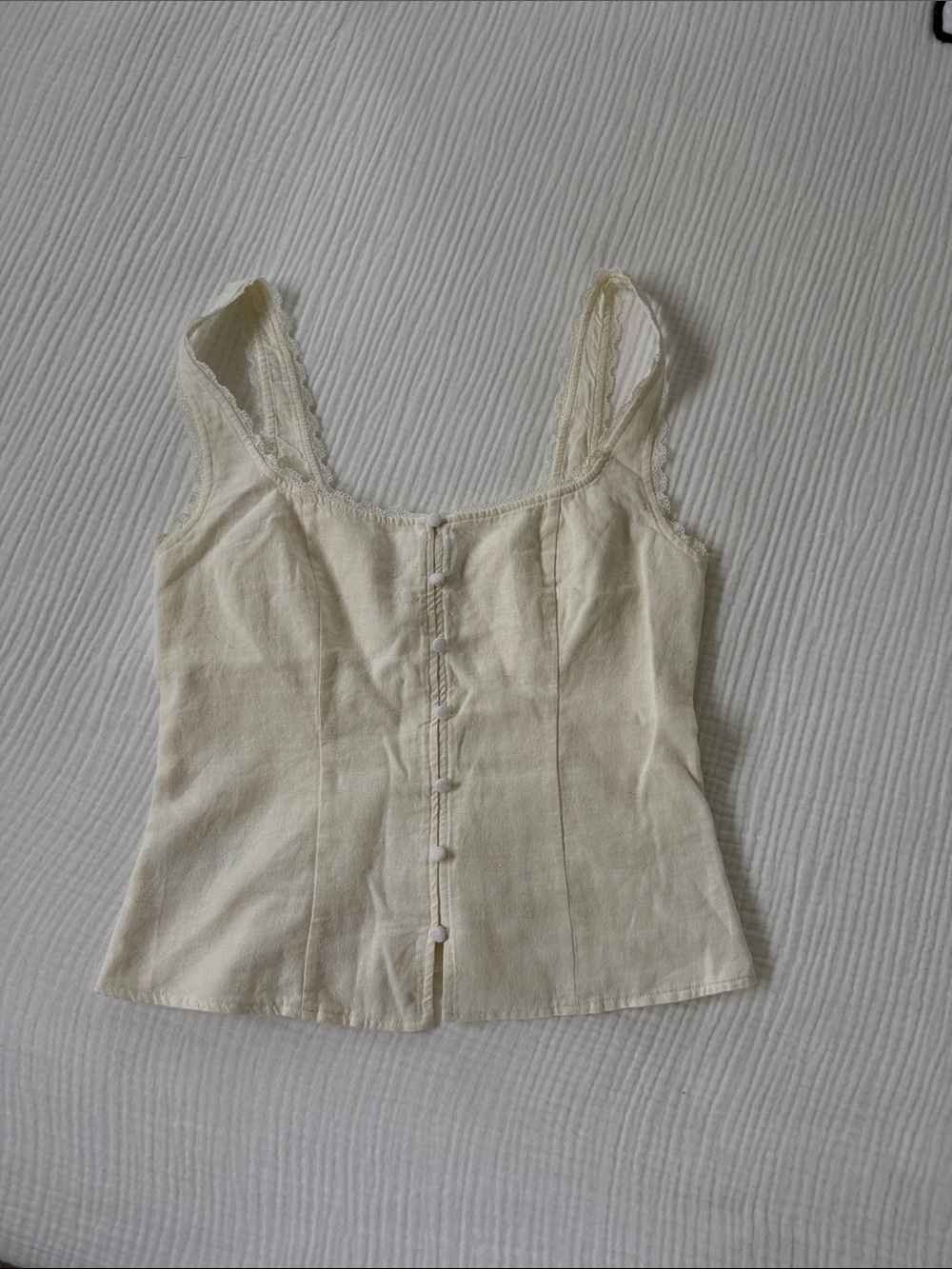 Dynamite Cream Lace-Trim Button Front Camisole